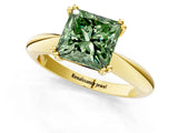Yellow gold Fancy Green Princess  Cut Solitaire Engagement Ring with Tapered Band and Four-Prong Setting 3