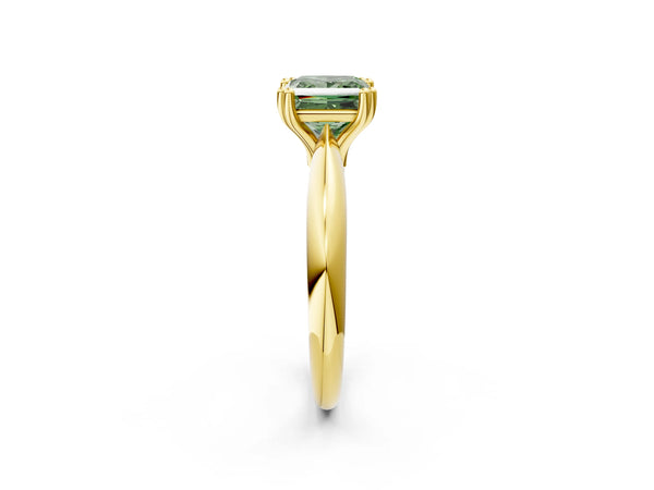 Yellow gold Fancy Green Princess  Cut Solitaire Engagement Ring with Tapered Band and Four-Prong Setting