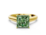 Yellow gold Fancy Green Princess Cut Solitaire Engagement Ring with Tapered Band and Four-Prong Setting_3