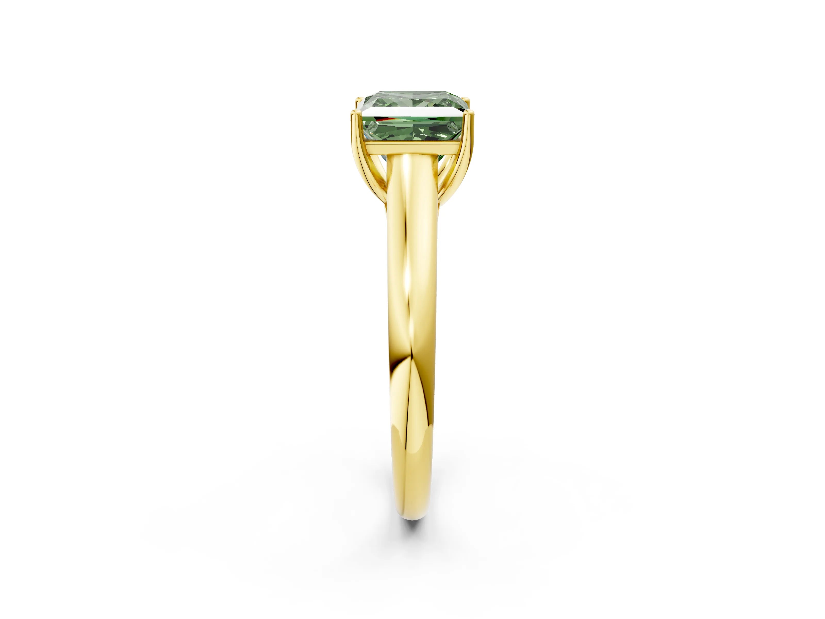 Yellow gold Fancy Green Princess Cut Solitaire Engagement Ring with Tapered Band and Four-Prong Setting_5