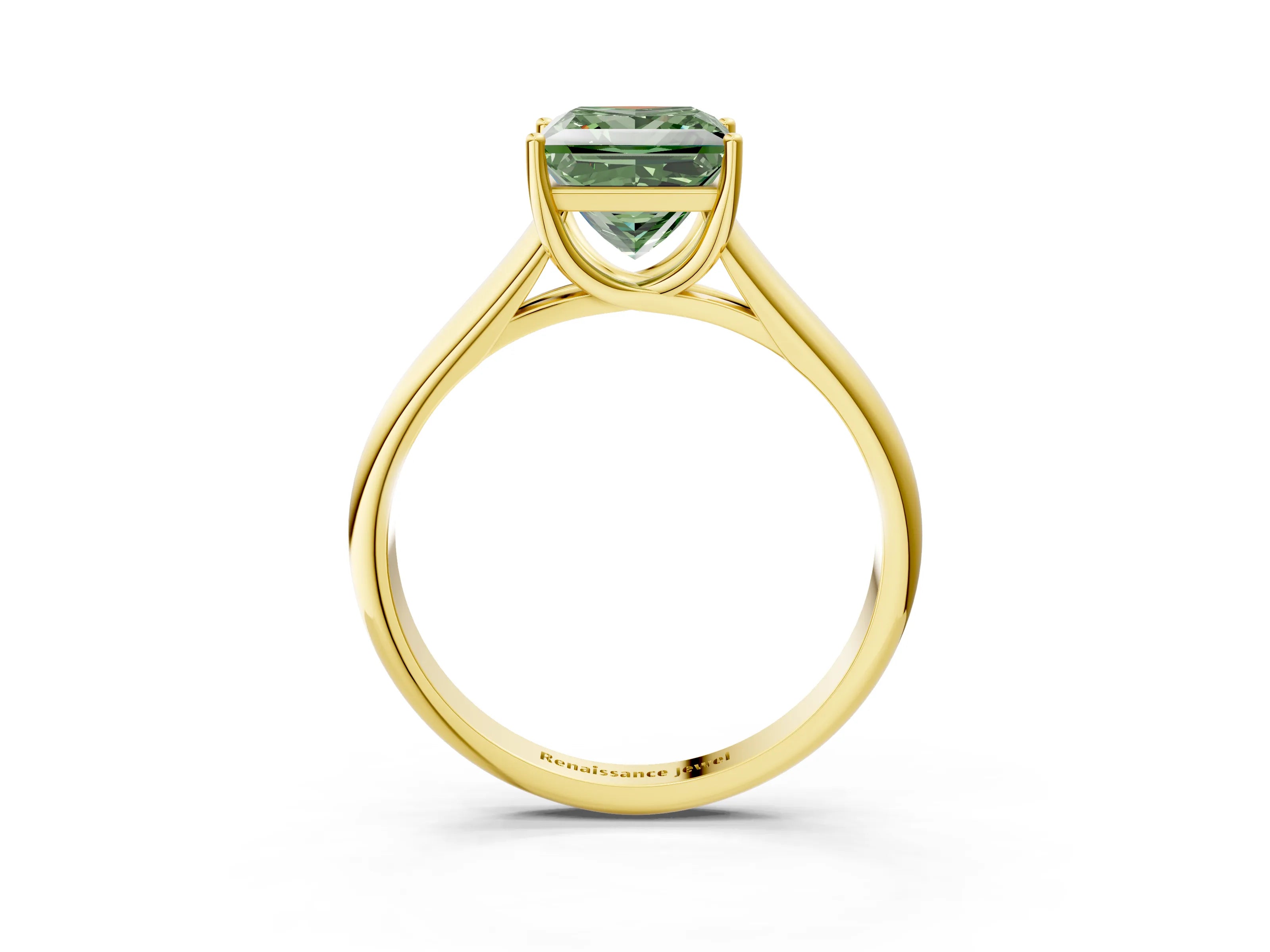 Yellow gold Fancy Green Princess Cut Solitaire Engagement Ring with Tapered Band and Four-Prong Setting_6