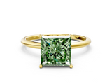 Yellow gold Fancy Green Princess  Cut Solitaire Engagement Ring with Thin Band and Four-Prong Setting_3