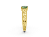 Yellow gold Fancy Green Princess  Cut Solitaire Engraved Band with Four-Prong Setting_2