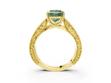 Yellow gold Fancy Green Princess  Cut Solitaire Engraved Band with Four-Prong Setting_3