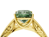 Yellow gold Fancy Green Princess  Cut Solitaire Engraved Band with Four-Prong Setting_4