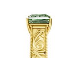 Yellow gold Fancy Green Princess  Cut Solitaire Engraved Band with Four-Prong Setting_5