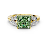 Yellow gold Fancy Green Princess  Cut Solitaire Floral Diamond Ring with Four-Prong Setting