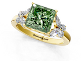 Yellow gold Fancy Green Princess  Cut Solitaire Floral Diamond Ring with Four-Prong Setting_1