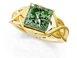 Yellow gold Fancy Green Princess Cut Solitaire Intertwined Band Prong Setting Ring_1