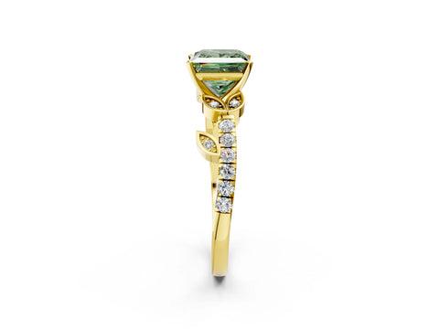 Yellow gold Fancy Green Princess Cut Solitaire Leaf-Inspired Diamond Ring with Pavé Band and Four-Prong Setting_24