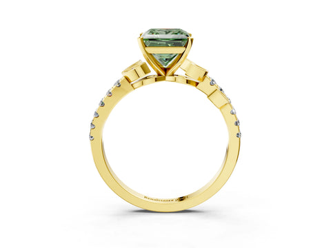 Yellow gold Fancy Green Princess Cut Solitaire Leaf-Inspired Diamond Ring with Pavé Band and Four-Prong Setting_25