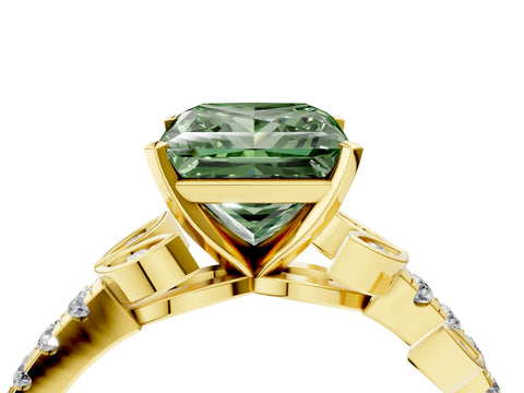 Yellow gold Fancy Green Princess Cut Solitaire Leaf-Inspired Diamond Ring with Pavé Band and Four-Prong Setting_26