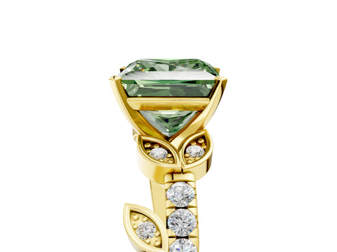 Yellow gold Fancy Green Princess Cut Solitaire Leaf-Inspired Diamond Ring with Pavé Band and Four-Prong Setting_27
