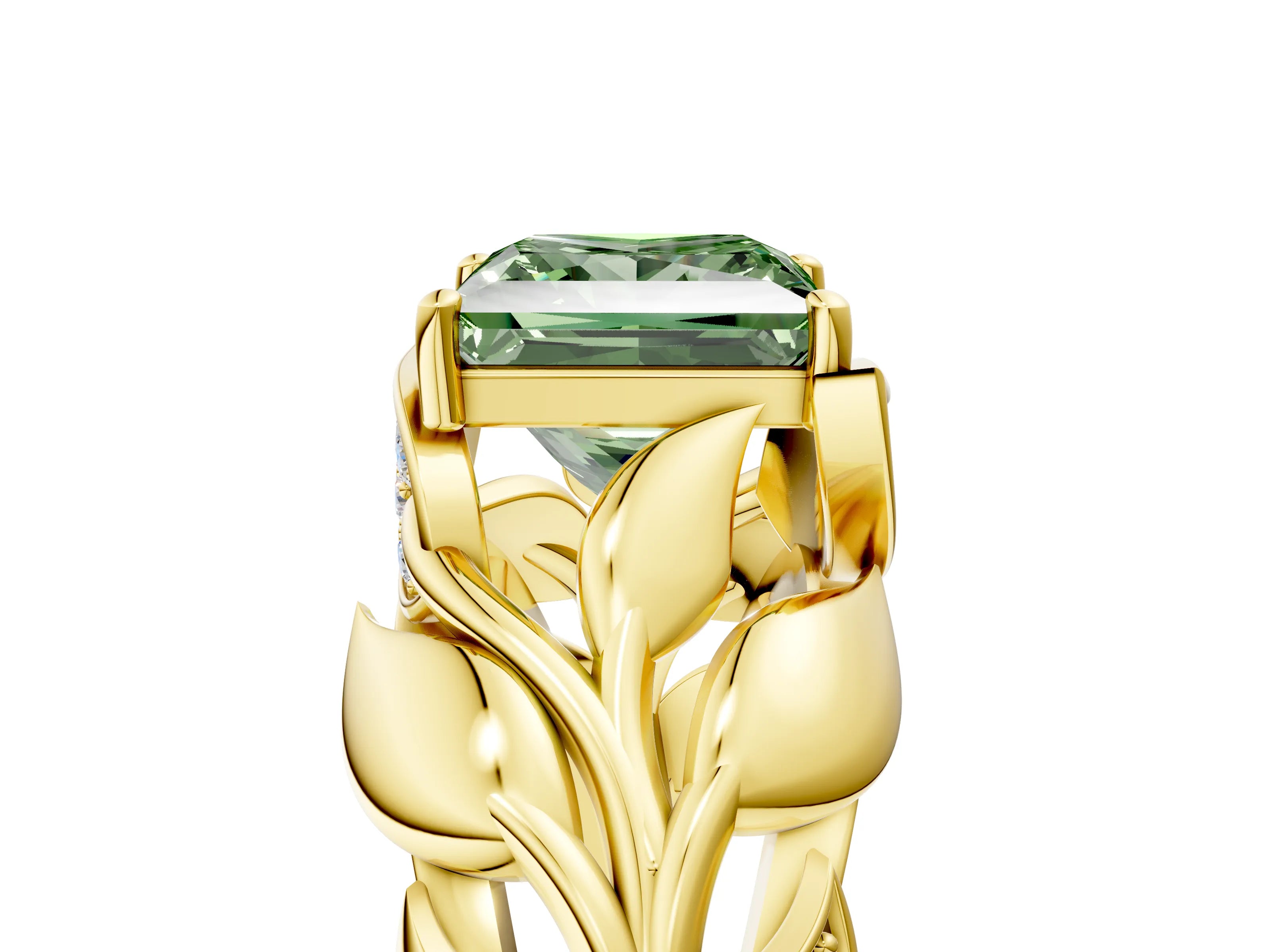 Yellow gold Fancy Green Princess Cut Solitaire Leaf-Inspired Engagement Ring with Prong Setting_5