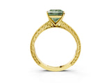 Yellow gold Fancy Green Princess Cut Solitaire Milgrain Engraved Band with Four-Prong Setting_3