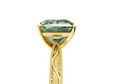 Yellow gold Fancy Green Princess Cut Solitaire Milgrain Engraved Band with Four-Prong Setting_5
