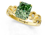 Yellow gold Fancy Green Princess Cut Solitaire Milgrain Leaf Band with Prong Setting_1
