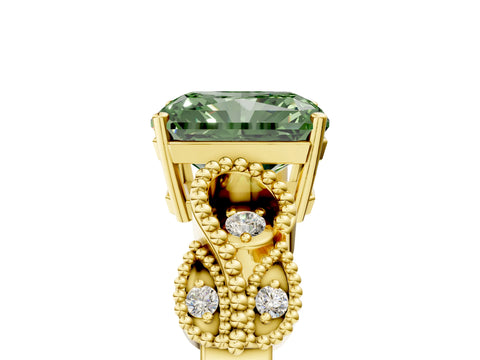 Yellow gold Fancy Green Princess Cut Solitaire Milgrain Leaf Band with Prong Setting_5