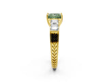 Yellow gold Fancy Green Princess Cut Solitaire Princess Side Stone Engraved Band Prong Setting Ring_2