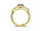 Yellow gold Fancy Green Princess Cut Solitaire Princess Side Stone Engraved Band Prong Setting Ring_3