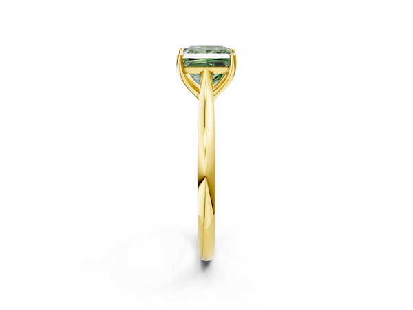 Yellow gold Fancy Green Princess  Cut Solitaire Ring with Cathedral Band and Four-Prong Setting