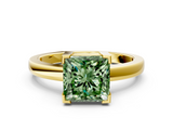 Yellow gold Fancy Green Princess  Cut Solitaire Ring with Four-Prong Setting and Classic Band