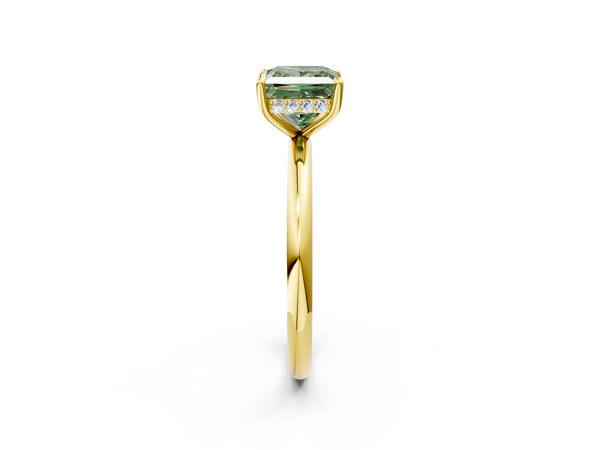 Yellow gold Fancy Green Princess Cut Diamond Solitaire Ring with Thin Band and Four-Prong Setting