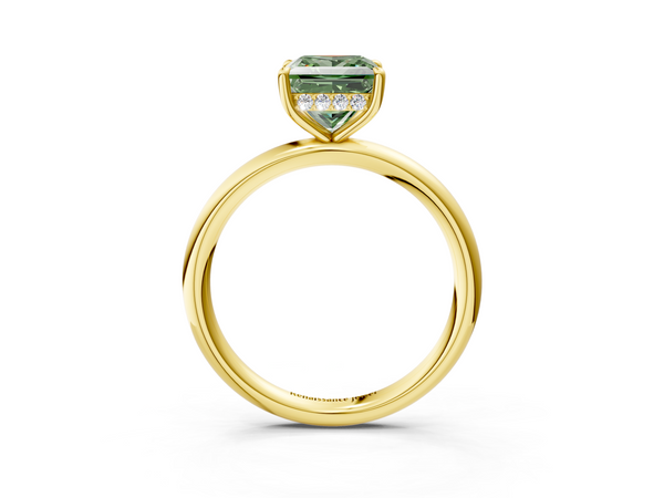 Yellow gold Fancy Green Princess Cut Diamond Solitaire Ring with Thin Band and Four-Prong Setting