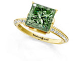 Yellow gold Fancy Green Princess Cut Solitaire Split Shank Pave Diamond Engagement Ring with Four-Prong Setting_1