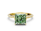 Yellow gold Fancy Green Princess Cut Solitaire Split Shank Pave Diamond Engagement Ring with Four-Prong Setting_24
