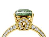 Yellow gold Fancy Green Princess Cut Solitaire Split Shank Pave Diamond Engagement Ring with Four-Prong Setting_4