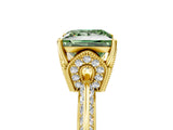 Yellow gold Fancy Green Princess Cut Solitaire Split Shank Pave Diamond Engagement Ring with Four-Prong Setting_5