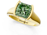 Yellow gold Fancy Green Princess Cut Solitaire Tension Set Diamond Ring with Split Shank Band_1