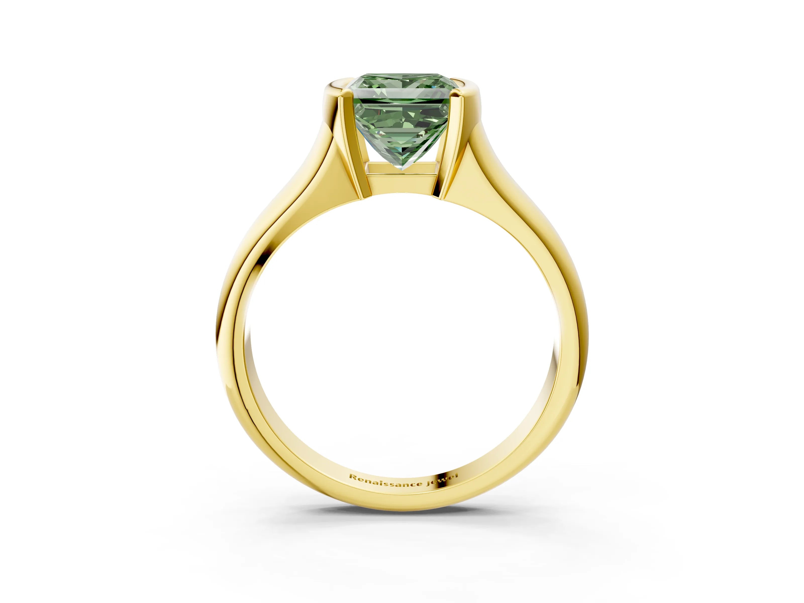 Yellow gold Fancy Green Princess Cut Solitaire Tension Set Diamond Ring with Split Shank Band_3