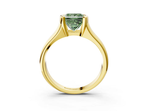 Yellow gold Fancy Green Princess Cut Solitaire Tension Set Diamond Ring with Split Shank Band_3