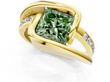 Yellow gold Fancy Green Princess Cut Solitaire Tension-Set Diamond Split Shank Ring_1