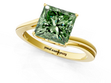 Yellow gold Fancy Green Princess  Cut Solitaire Twist Band Ring with Four-Prong Setting_1