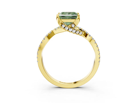 Yellow gold Fancy Green Princess Cut Solitaire Twist Pave Diamond Engagement Ring with Prong Setting_3