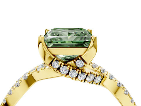 Yellow gold Fancy Green Princess Cut Solitaire Twist Pave Diamond Engagement Ring with Prong Setting_4