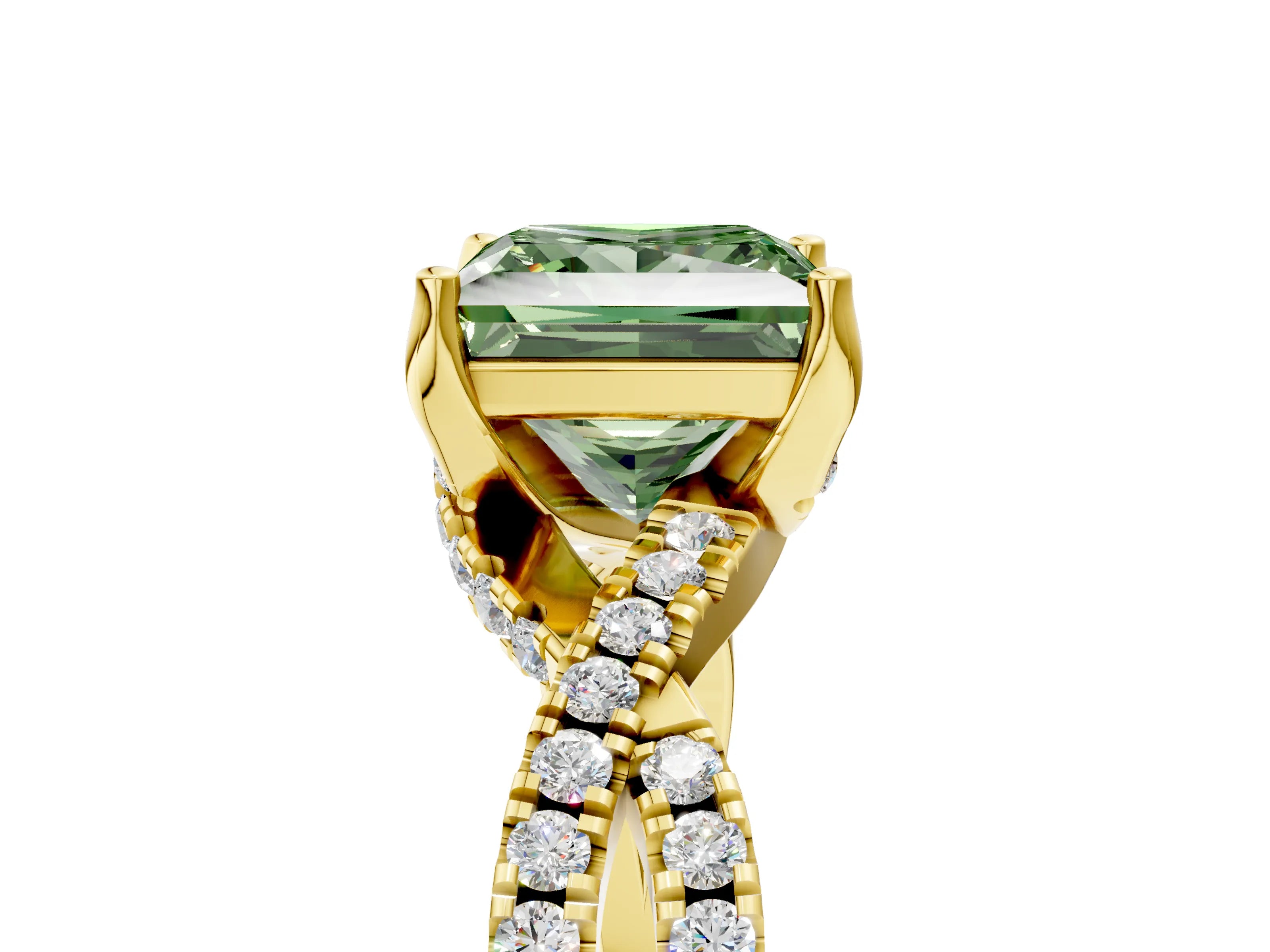 Yellow gold Fancy Green Princess Cut Solitaire Twist Pave Diamond Engagement Ring with Prong Setting_5
