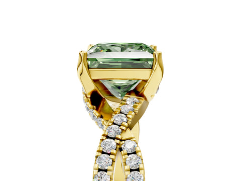 Yellow gold Fancy Green Princess Cut Solitaire Twist Pave Diamond Engagement Ring with Prong Setting_5