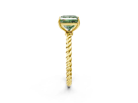 Yellow gold Fancy Green Princess Cut Solitaire Twisted Band 4-Prong Ring_2