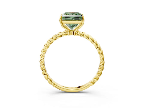 Yellow gold Fancy Green Princess Cut Solitaire Twisted Band 4-Prong Ring_3