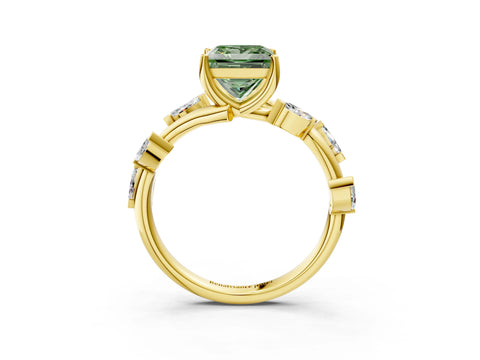 Yellow gold Fancy Green Princess Cut Solitaire Twisted Band Marquise Accent Prong Setting Ring_3