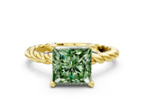 Yellow gold Fancy Green Princess  Cut Solitaire Twisted Band with Four-Prong Setting_29