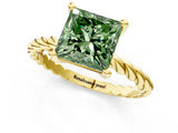 Yellow gold Fancy Green Princess  Cut Solitaire Twisted Band with Four-Prong Setting_30