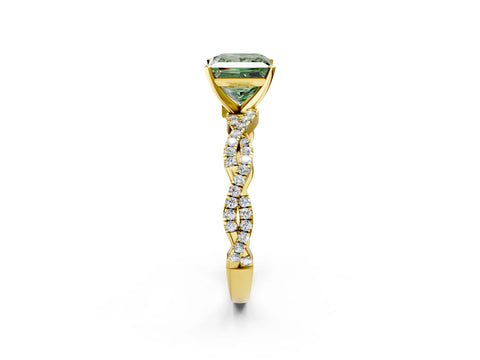Yellow gold Fancy Green Princess Cut Solitaire Twisted Pave Band with Four-Prong Setting_5