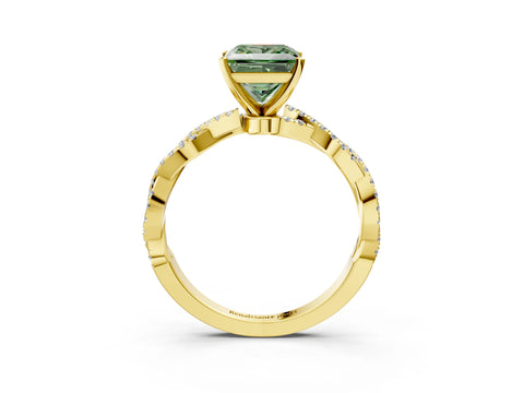 Yellow gold Fancy Green Princess Cut Solitaire Twisted Pave Band with Four-Prong Setting_6