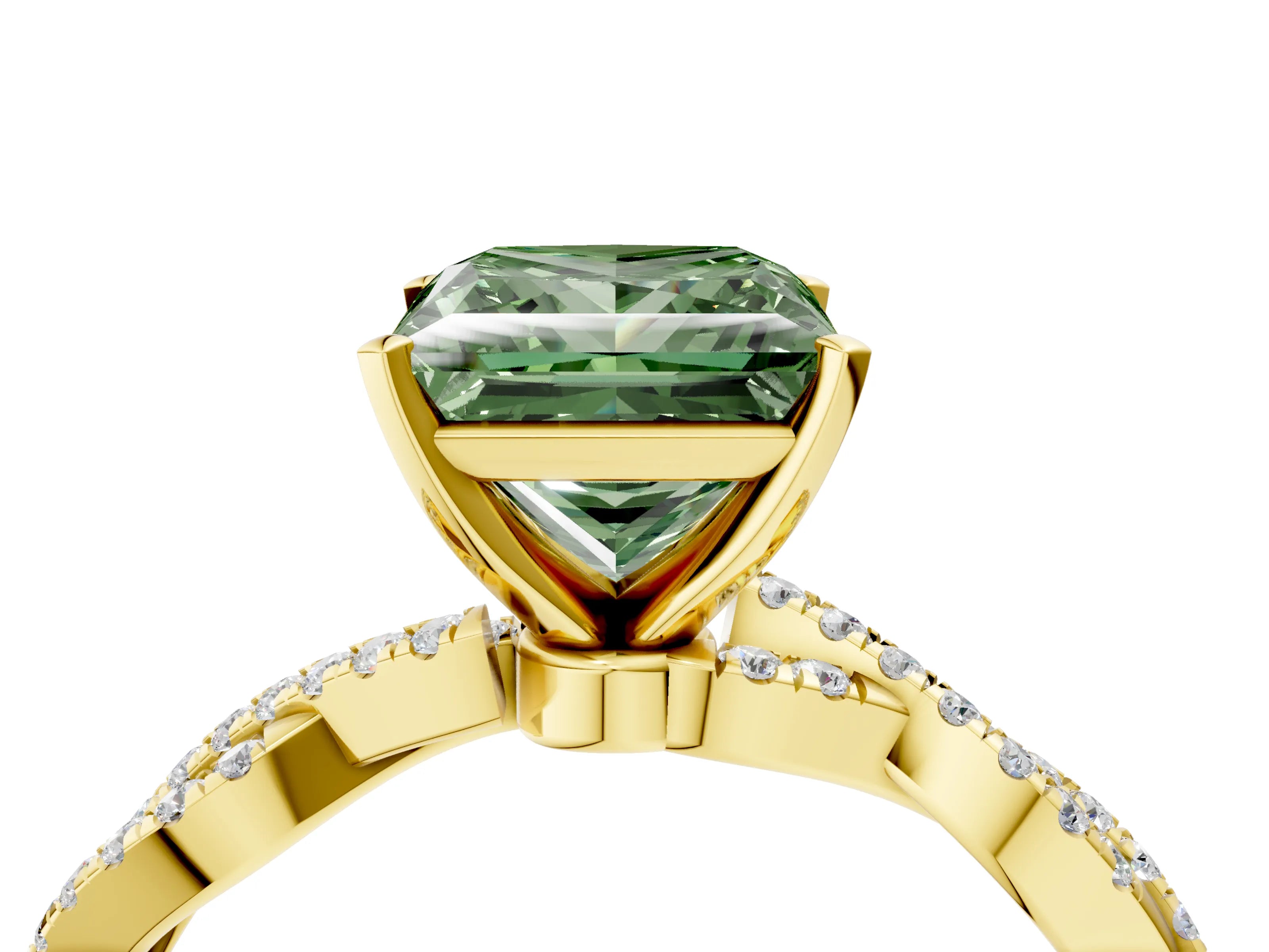 Yellow gold Fancy Green Princess Cut Solitaire Twisted Pave Band with Four-Prong Setting_7