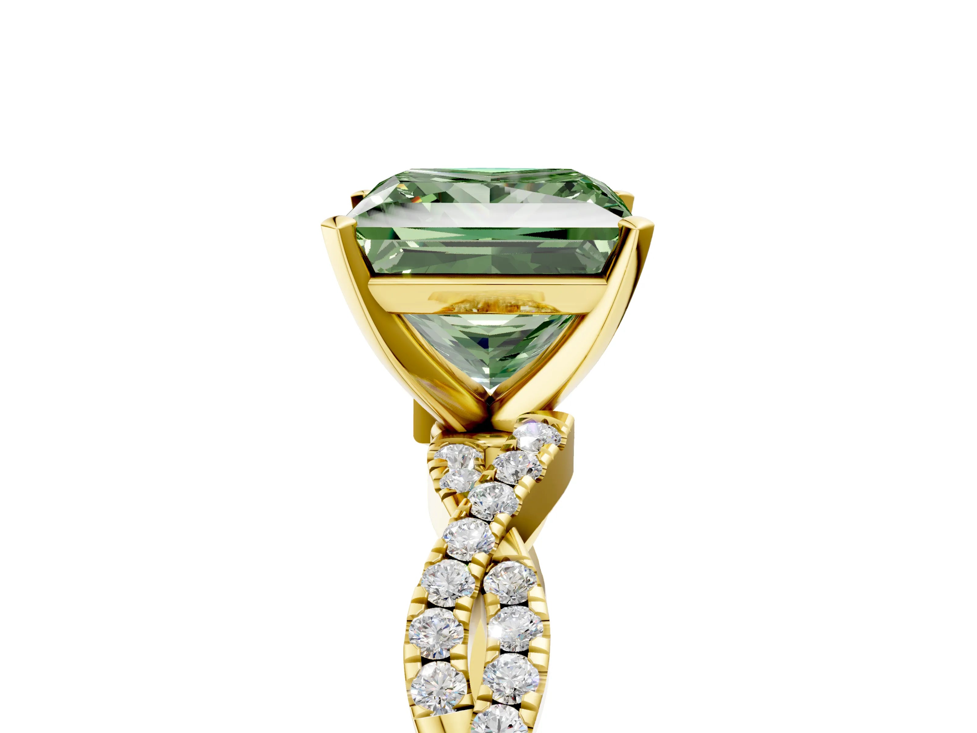Yellow gold Fancy Green Princess Cut Solitaire Twisted Pave Band with Four-Prong Setting_8